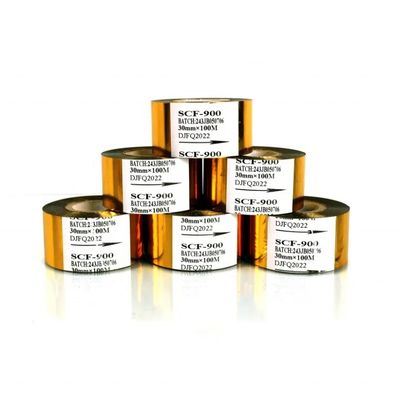 PET Core Размер 1 дюйм SCF900 Золотая горячая фольга печать рулоны Маркен Термотрансферная лента